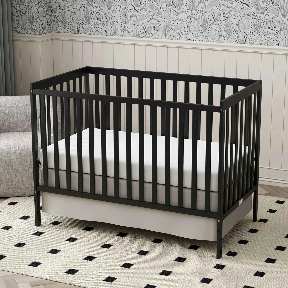 5-in-1 Convertible Baby Crib, Wooden Nursery Crib Converts to Toddler Bed Daybed and Full Size Bed, 3 Adjustable Mattress Positions, Non-Toxic Finish