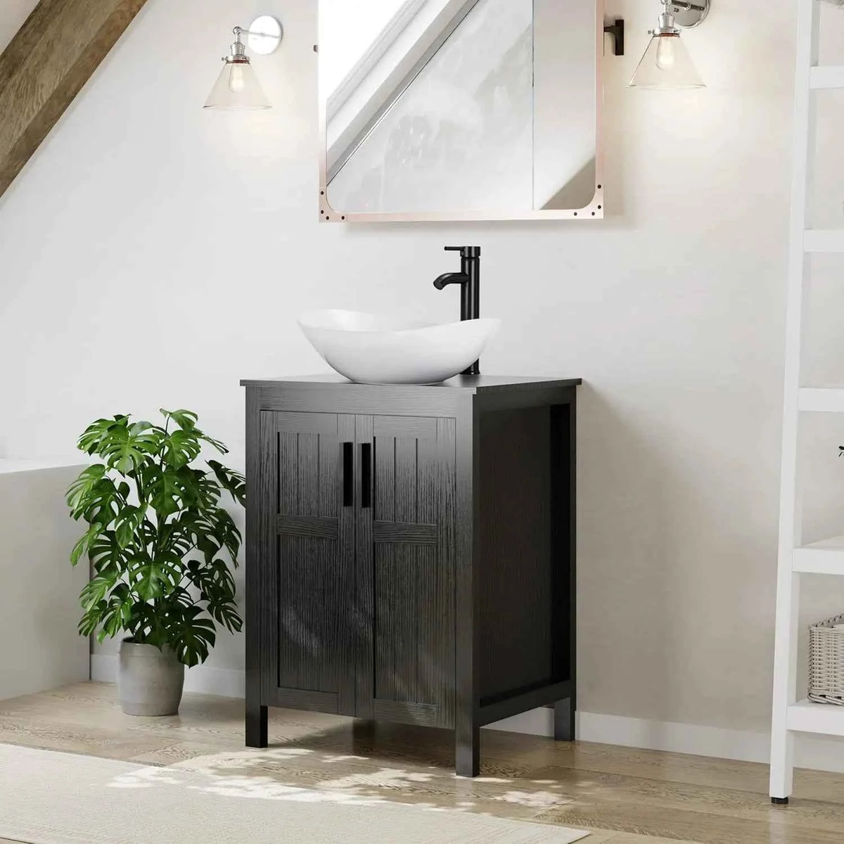 Black 24" Bathroom Vanity with Sink Combo,Modern Vanity with Vessel Sink,Stylish Bathroom Vanity Cabinet,Grooved, Customized