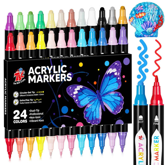 TBC The Best Crafts Calligraphy Pens. 24/48 Colors Dual Tip Acrylic Paint Markers, Dual Tip with Fine Tip and Brush Tip Pens for Non-Toxic Vibrant Hues, Perfect for Paper, Stone, Wood, Fabric, Glass & More