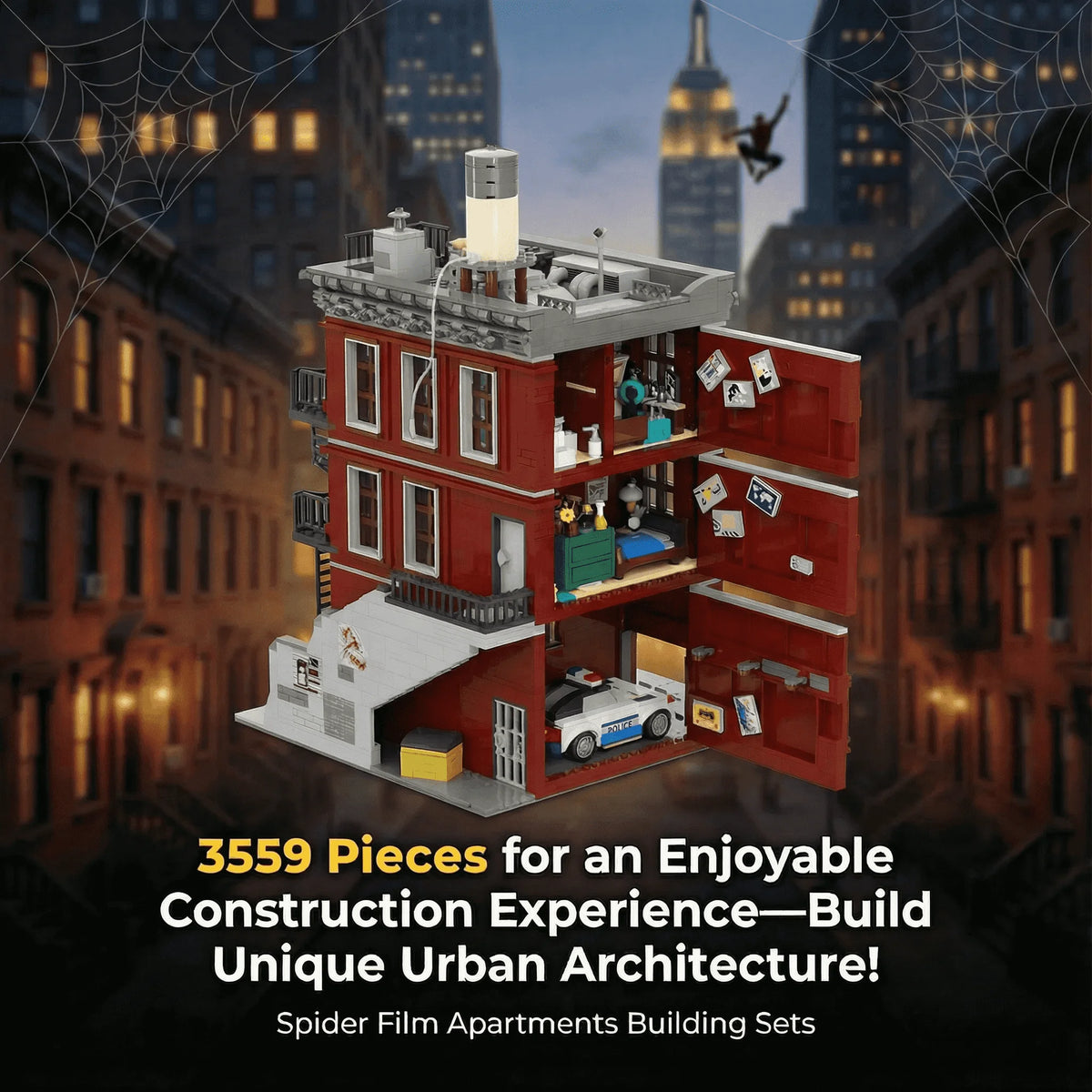 Spider Deli Apartment Building Blocks With 11 Figures. Films Hero Classic City Modular Assembly. Model Kit, Creative Gift 3559PCS