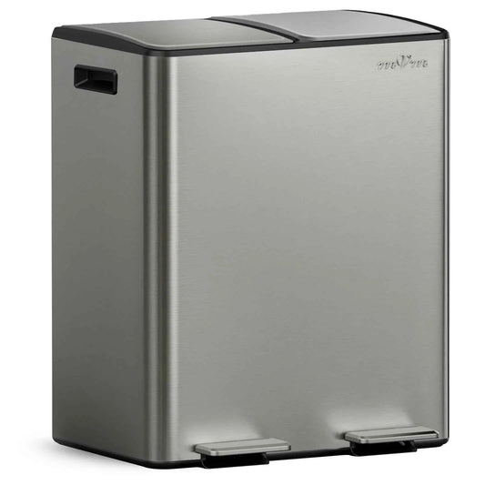 mVm Trash Can Stainless 60L/40L/45L Kitchen Step Trash Bin for Recycling Waste Sorting Soft Close Lid Double Lid