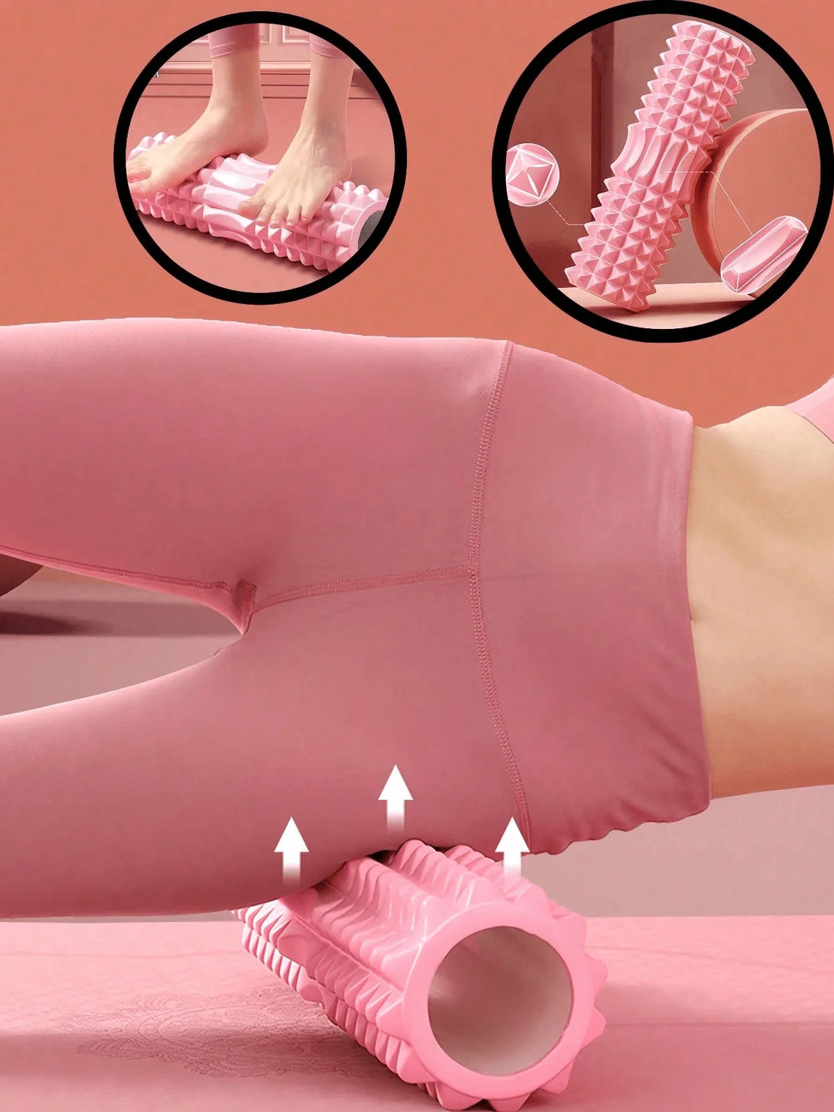 1pc Pink Foam Yoga Massage Roller, For Muscle Relaxation And Flexibility Training - Textured Surface For Deep Tissue Massage, Ideal For Yoga, Pilates And Fitness.