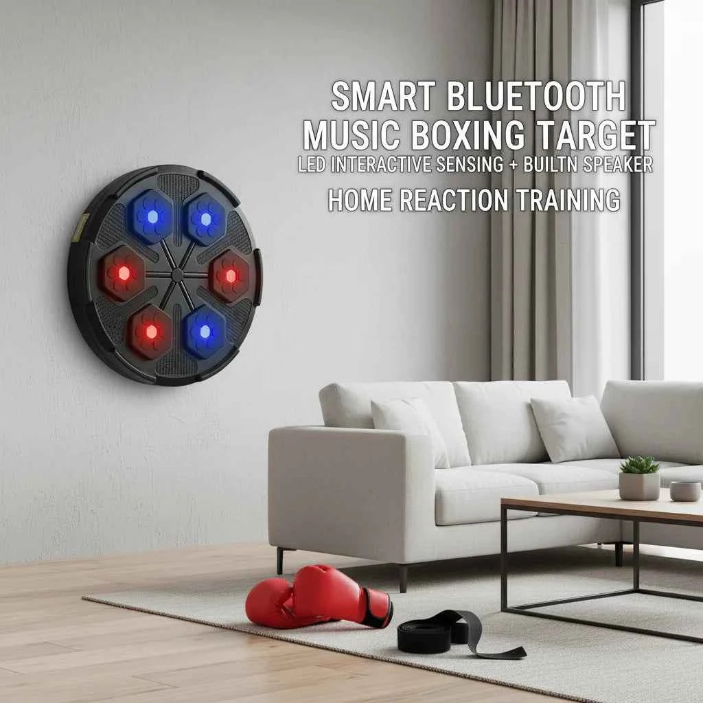 Smart Bluetooth Music Boxing Machine with Gloves, Wall Mounted Electronic Punching Target with LED Lights & Built-in Speaker, 2000mAh Rechargeable for Home Gym Training, Black