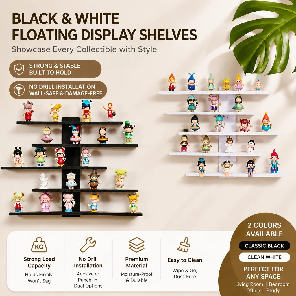 4-Piece Set of Collectible Floating Wall Racks, Multi-Tiered Wall Shelving Units, Versatile Display Stands, Suitable for Office and Home Decor, Ideal for Storing Statues and Small Figurines, Decorative Shelves, Functional Sto