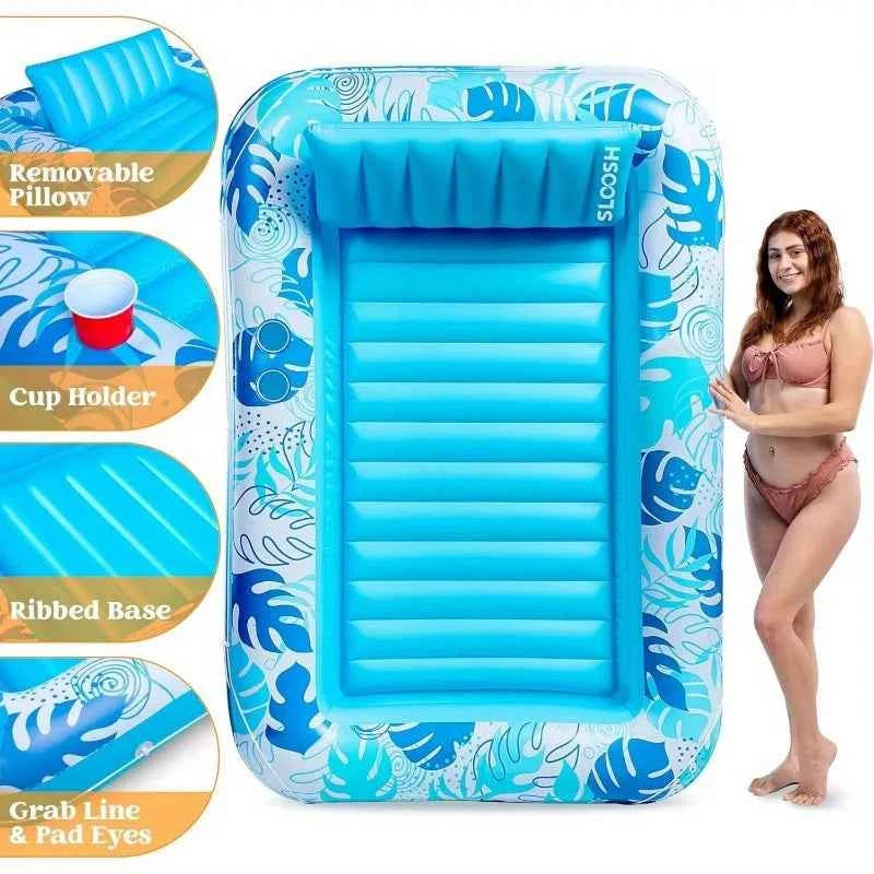 JOYFY 4 in 1 Suntan Tub Raft. Floatie Inflatable Tanning Pool  70" x 46" Pool Floats Adult with Pillow for Water