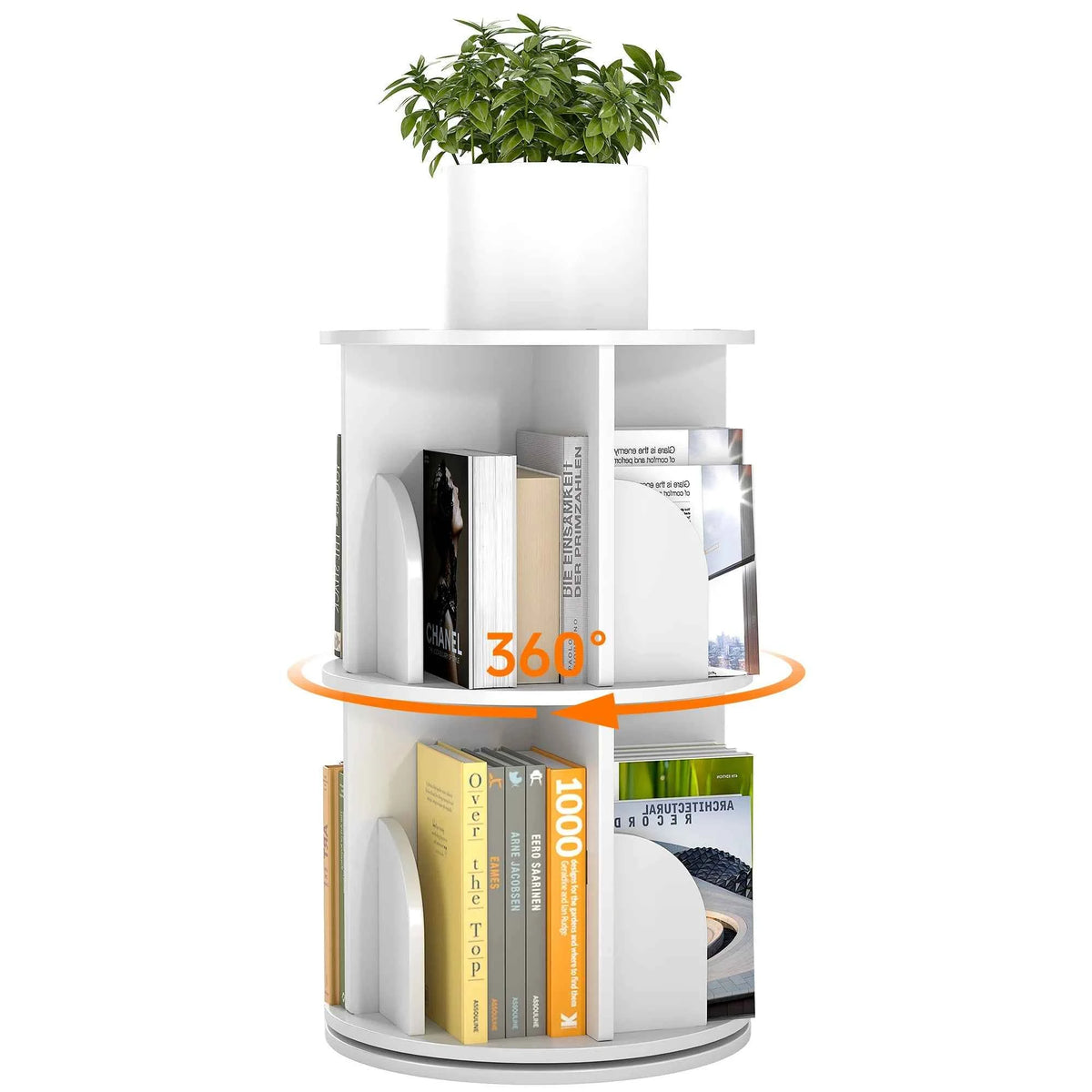 Rotating 3-Tier Bookshelf, 360° Spinning Corner Bookcase with Lazy Susan, White.  Space Saving Organizer. Adults & Kids, 15.75" Diameter