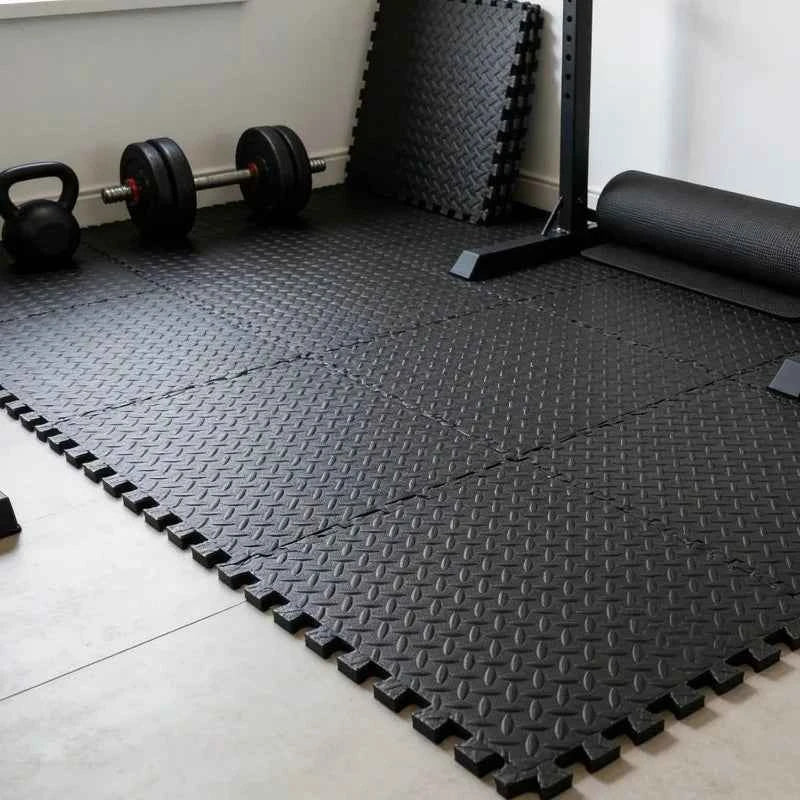 24 Pcs Non-Slip EVA Floor Mats, Waterproof Foam Mat For Living Room Bedroom, Interlocking Carpet Tiles With Border, Anti-Fatigue Standing Mat For Kitchen, Black