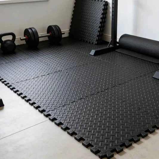 24 Pcs Non-Slip EVA Floor Mats, Waterproof Foam Mat For Living Room Bedroom, Interlocking Carpet Tiles With Border, Anti-Fatigue Standing Mat For Kitchen, Black