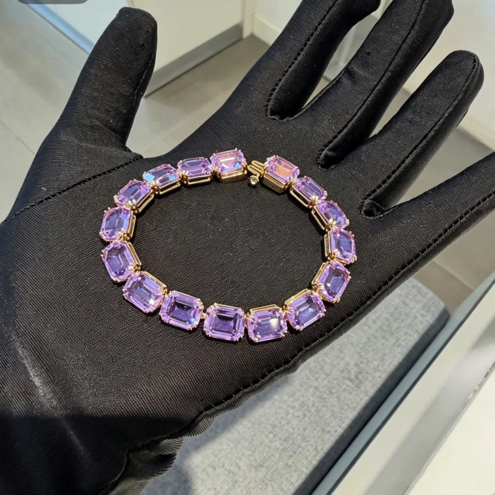 2026 New Product: Gold Collar, Austrian Purple Crystal Pendant, Luxurious Square Sugar, High Grade Bracelet
