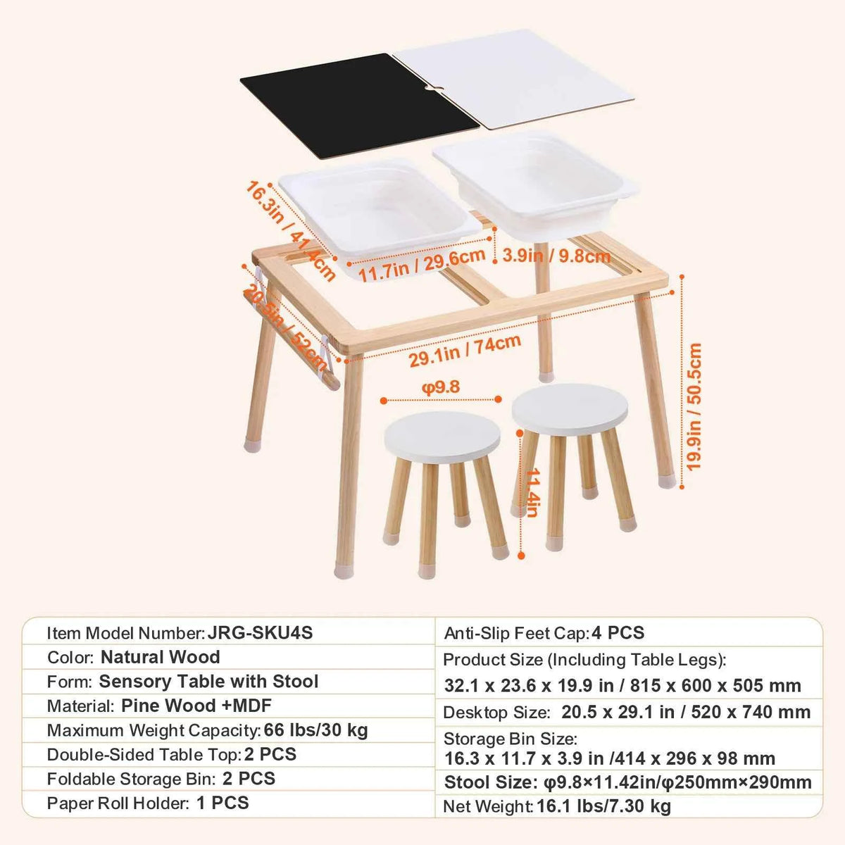 SucceBuy Wooden Sensory Table for Kids Activity with 3 Foldable Storage Bins & Double-Sided Board.  Indoor/Outdoor for Studying