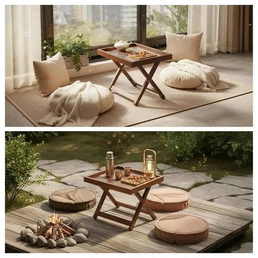 Foldable Modern X-Shaped Table With Snack Tray & Raised Edges - Space-Saving