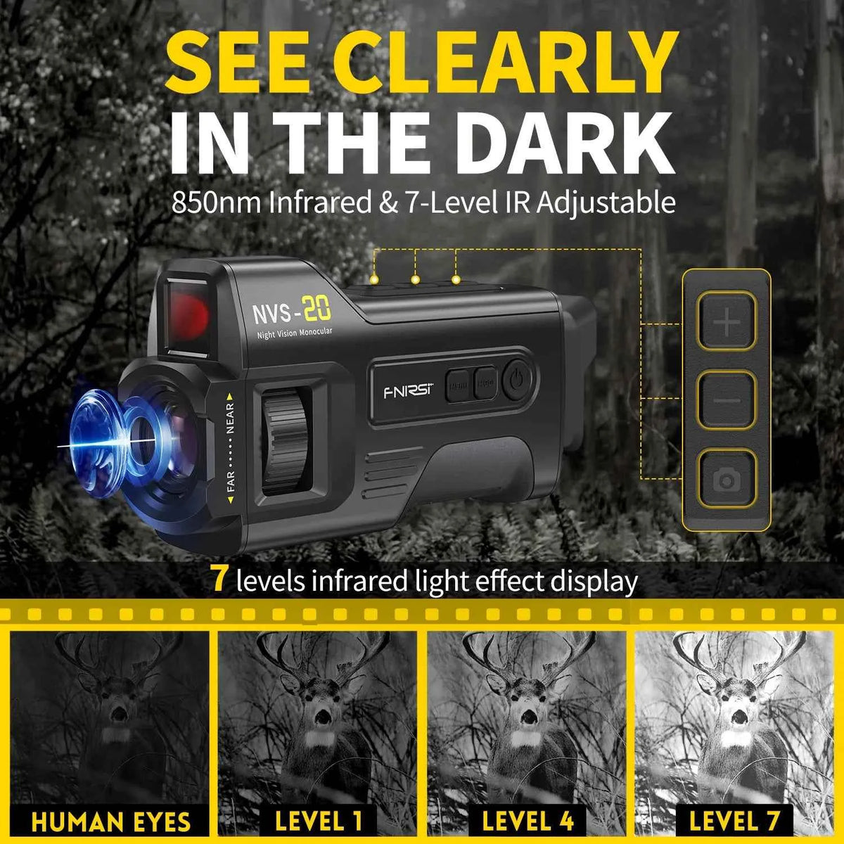 FNIRSI Telescope NVS-20 4K HD Monocular Night Vision Goggles 6X Digital Zoom 300m Hunting Camping Scope Day and Night Dual Use