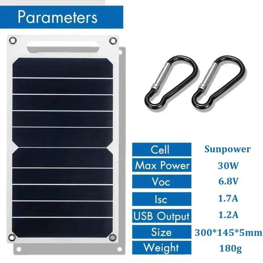 30W Solar Panel With USB. Waterproof. Outdoor  Portable Battery Charging Bank. Charging Panel 6.8V
