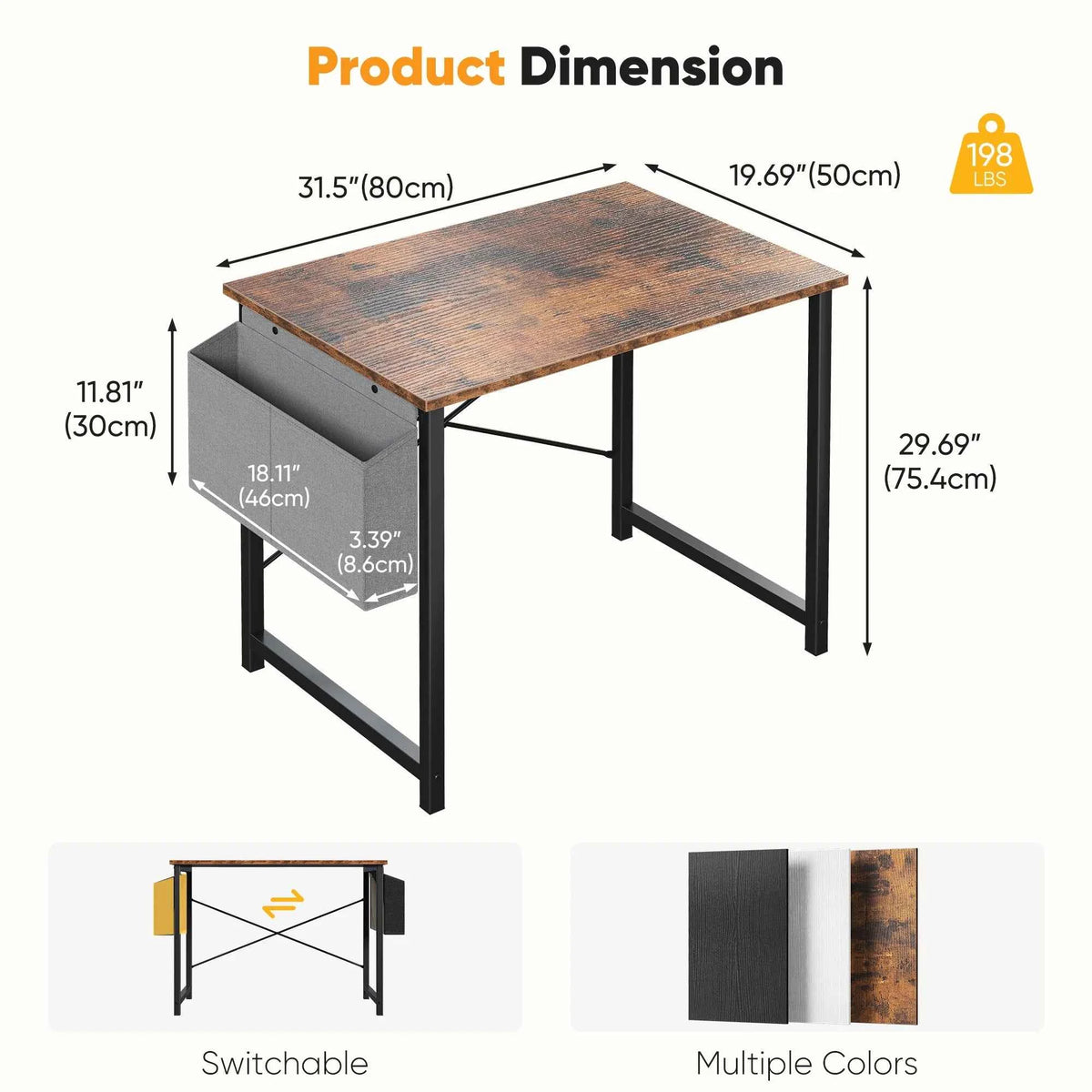 JHK 31IN to 55 Office Desk with Storage Bag. Metal Frame, Wood Tabletop, Easy Assembly