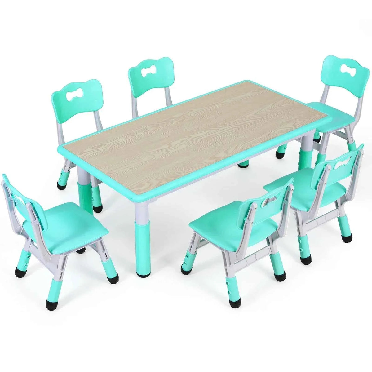 Homfa Rectangle Kids Table with 6 Chairs Set, Height Adjustable. Toddler Multi Activity Table Set, Arts & Crafts Desk for 2-10 years old.