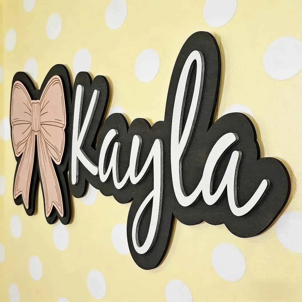 Customizable Bow-Shaped Wooden Wall Plaque. Baby Nursery Sign with Name And Date Personalized. Housewarming Gift. Durable. For more Occasions.
