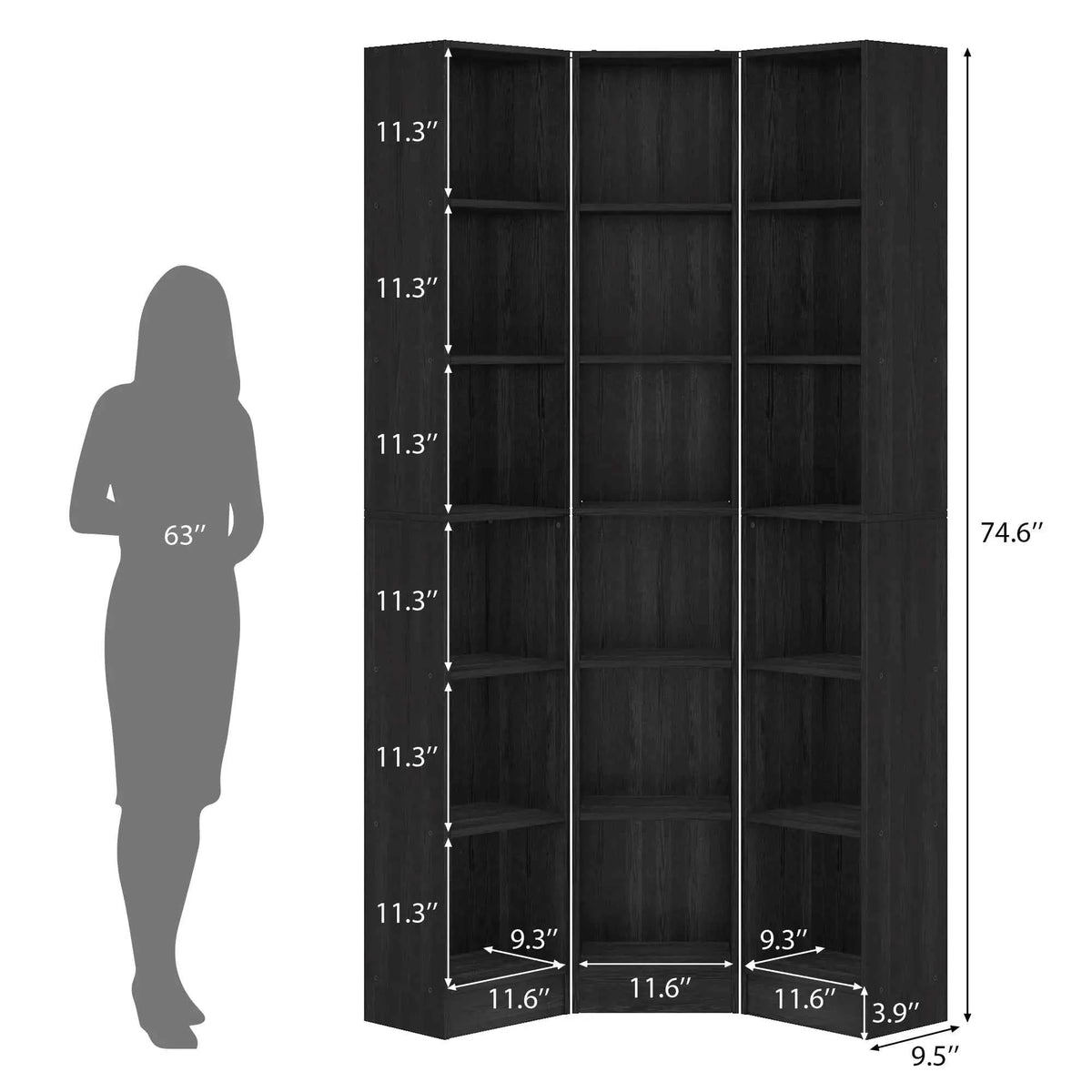 6-Tier Corner Bookshelf, 3-In-1 Tall Narrow Bookcase With 18 Open Cube Shelves.