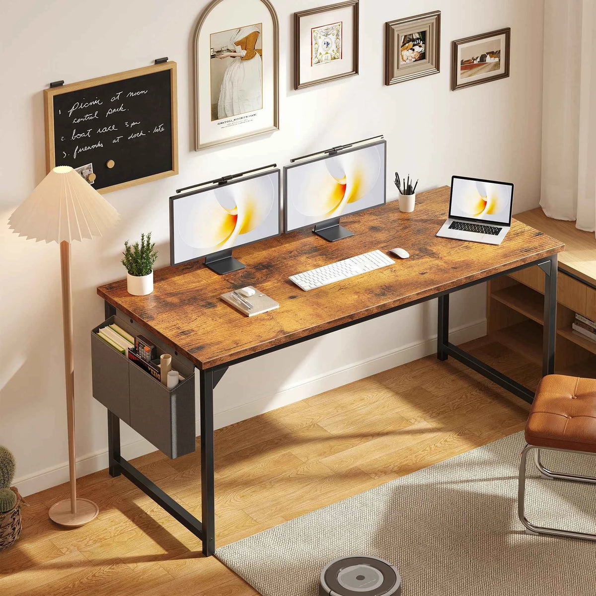 JHK 31IN to 55 Office Desk with Storage Bag. Metal Frame, Wood Tabletop, Easy Assembly