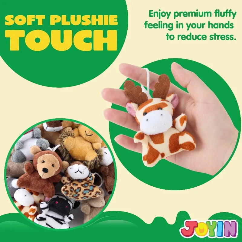 24 Pcs Small Stuffed Animals each 3 inches. Kids Party Favors. Bulk Safari Animals that are Plush Toys. Party Stuffers.