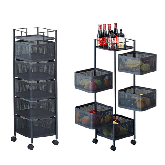 Five Layers 360 Degree Rotatable Trolley Storage Rack, Carbon Steel Storage Rack,