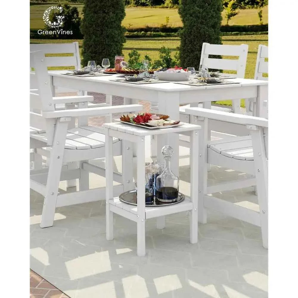Two-Tier Outdoor Patio Side Tables, 23.5, Weather-Resistant HDPE Plastic, White, Suitable for Garden and Porch