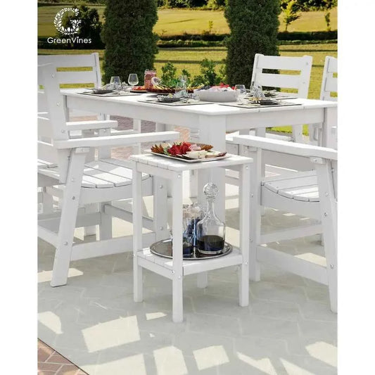 Two-Tier Outdoor Patio Side Tables, 23.5, Weather-Resistant HDPE Plastic, White, Suitable for Garden and Porch