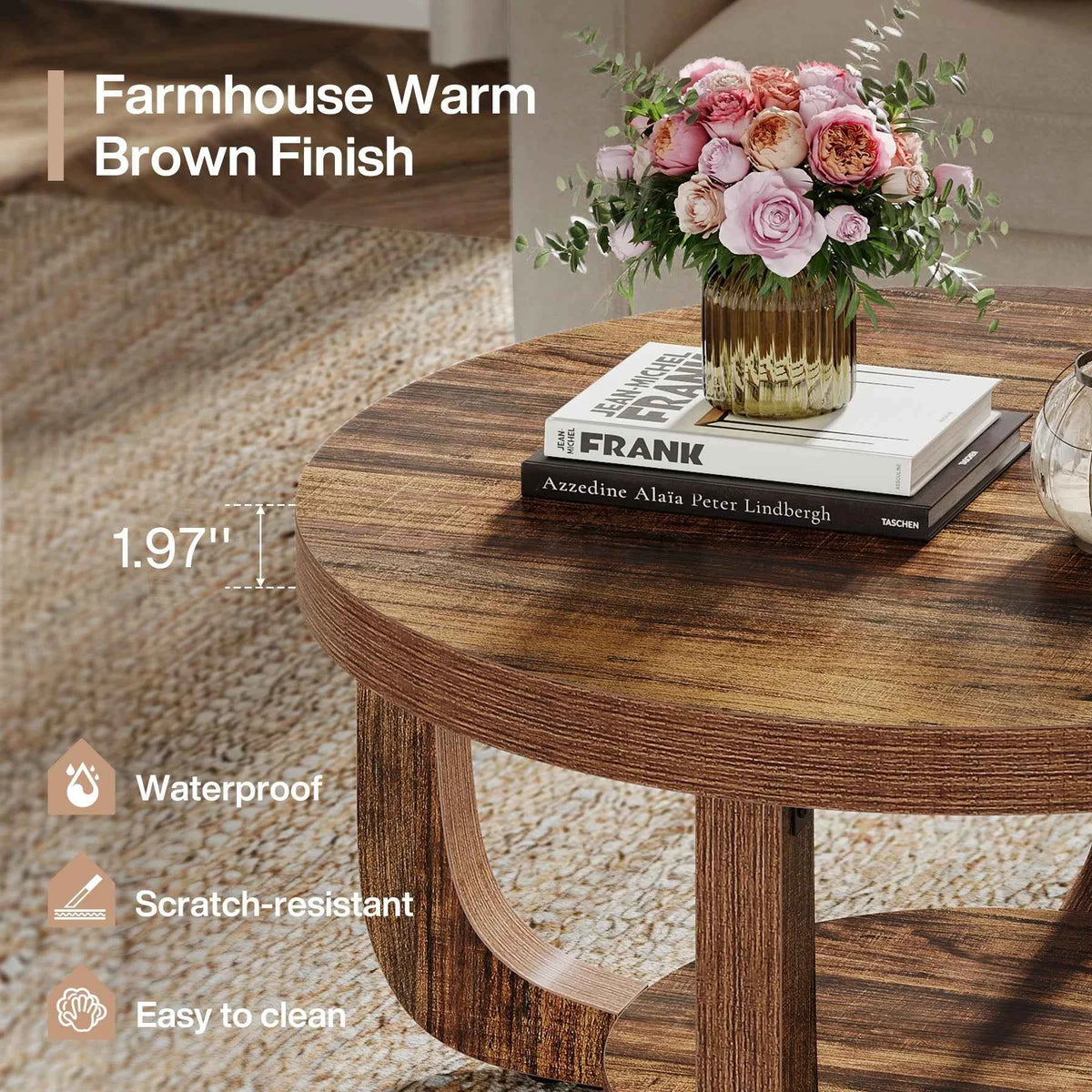 Tribesigns Round Coffee Table, 2-Tier Circle Coffee Table with Storage, Modern Wooden Accent Center Table for Living Room