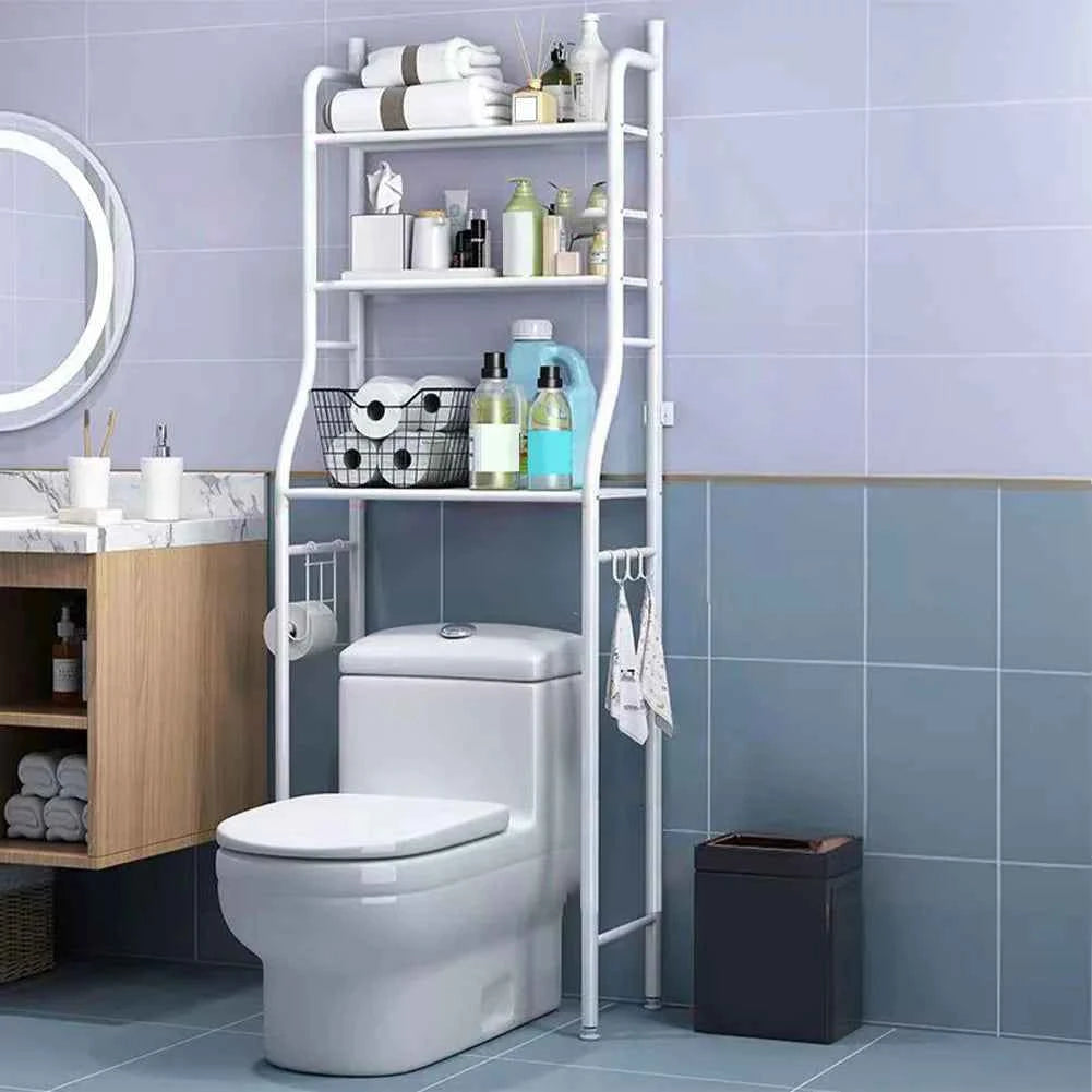 2/3-Tier Freestanding Over The Toilet Storage. Metal Bathroom Shelves with Paper Holder and Removable