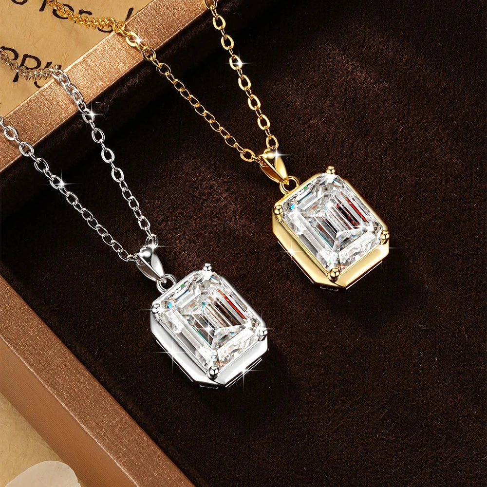 OXTAO Minimalist Moissanite Solitaire Pendant Necklace, Emerald Cut D VVS1 for Women, 14K Gold Filled Charm Necklace