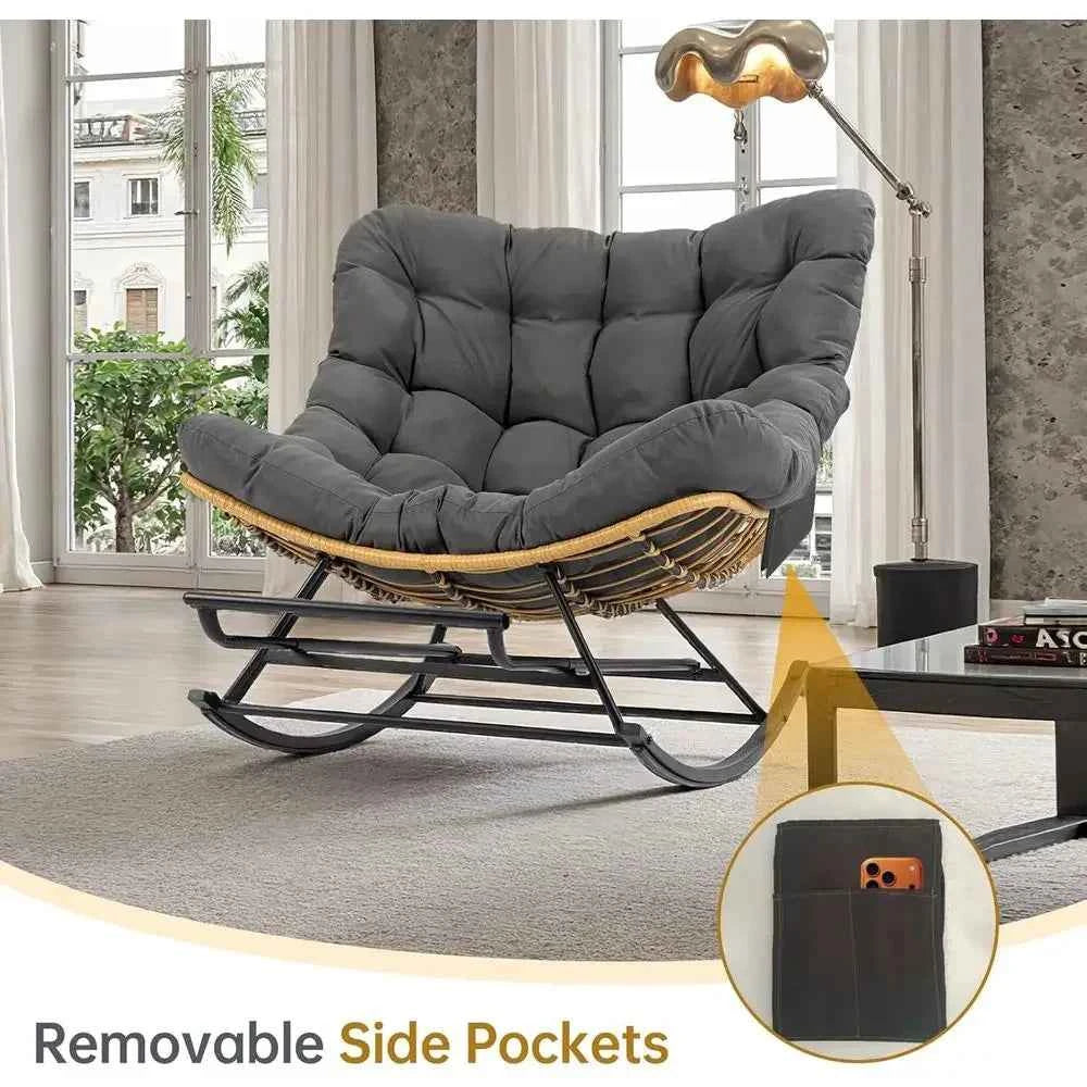 Water-Resistant Wicker Outdoor Lounge Chair, Oversized Patio Chair with Cushion, Adjustable Footrest, Suitable for Garden, Porch