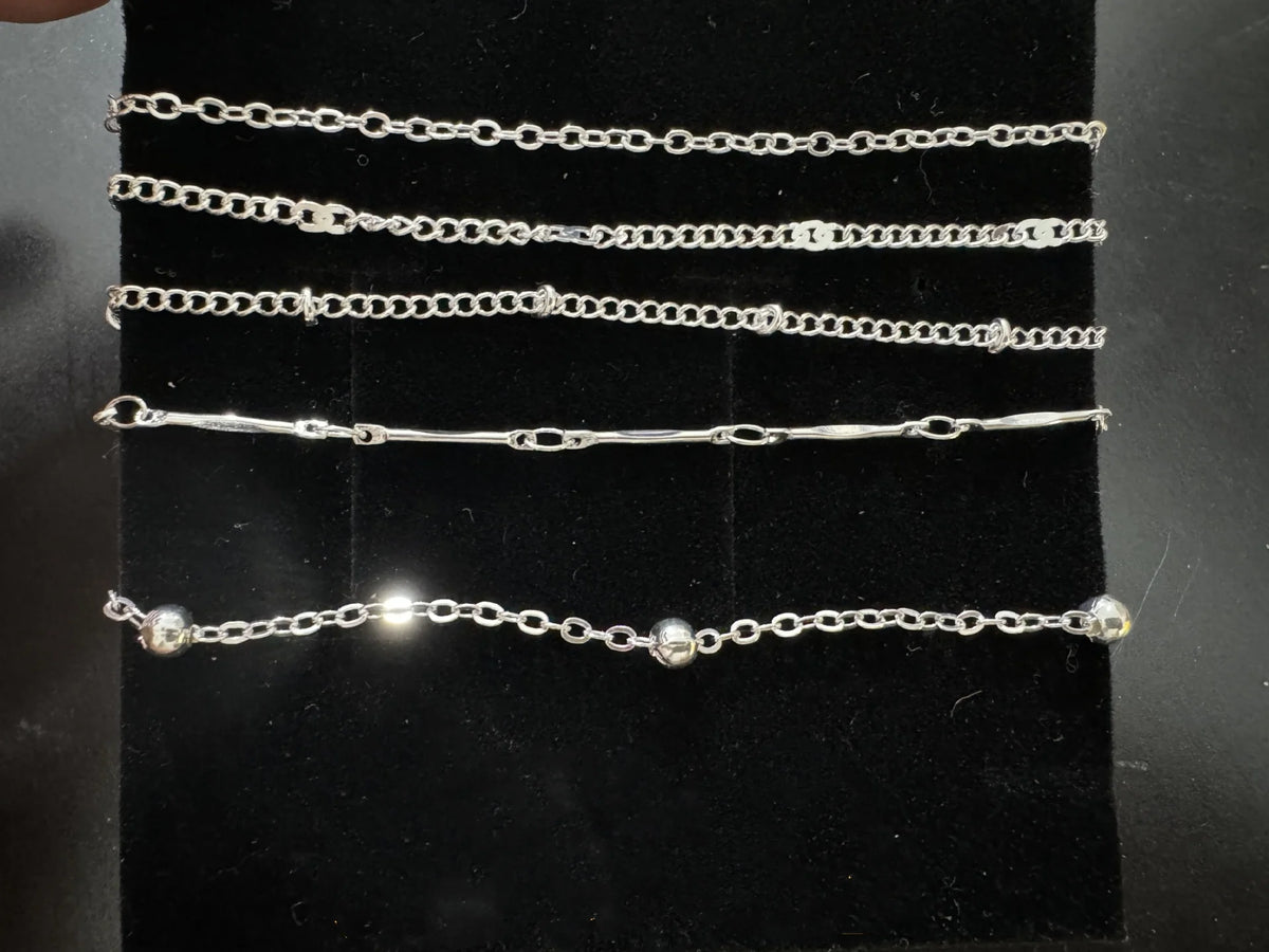5 Pcs /set Silver plated Stainless Steel Anklet for women, men. Summer Beach Bracelet Accessories.