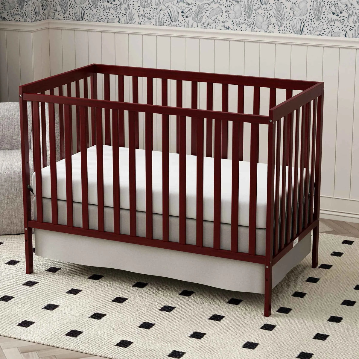 5-in-1 Convertible Baby Crib, Wooden Nursery Crib Converts to Toddler Bed Daybed and Full Size Bed, 3 Adjustable Mattress Positions, Non-Toxic Finish