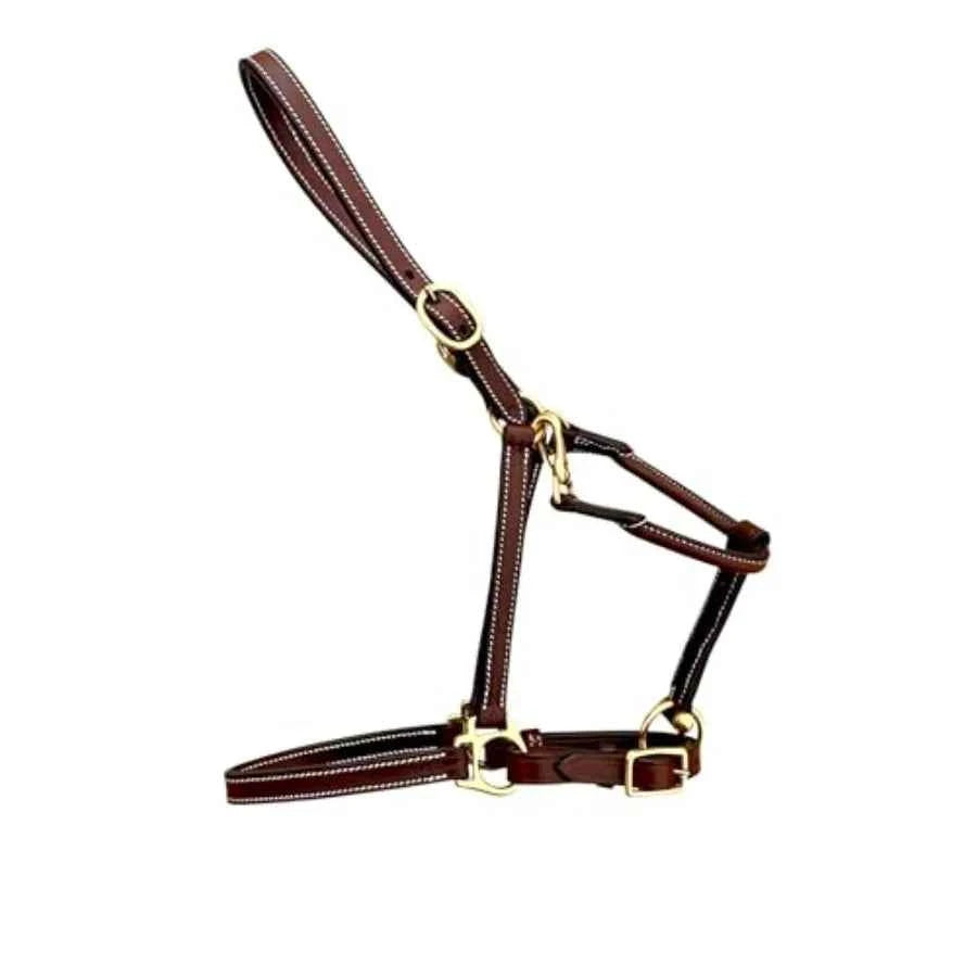 Everyday Turnout Halter for Horses: Handmade 3/4 Wide Vegetable-Tanned Leather, Solid Brass Hardware. Hand Machine Stitched. Natural