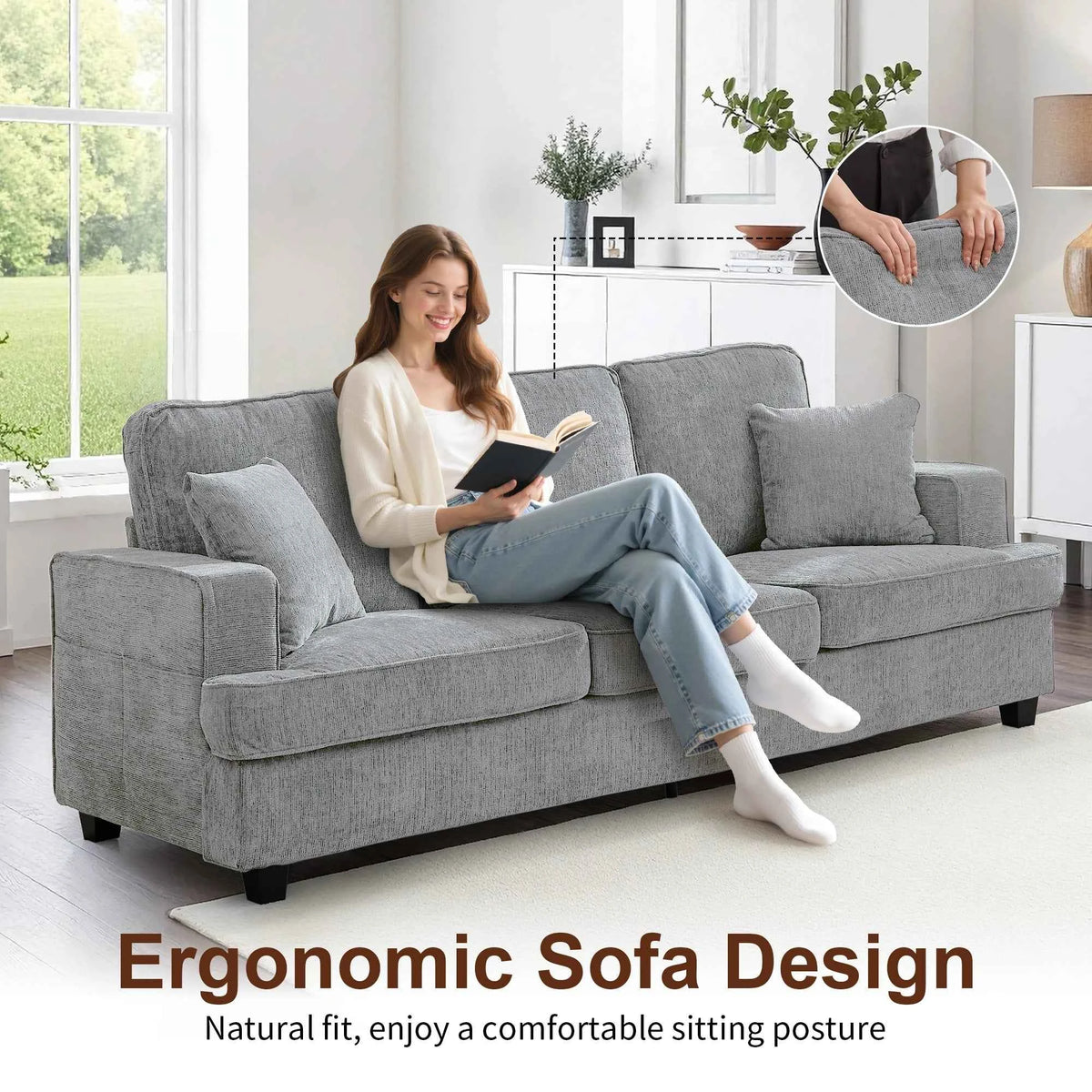 89 inch Cloud Couch Sofa in Chenille with Extra Comfy Soft Seats, Modern 3 Seater Sofas