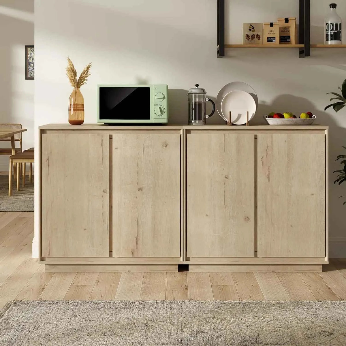 3 PCS Sideboard Buffet Cabinet, Handle-Free Design & Adjustable Shelves for Storage, Custom