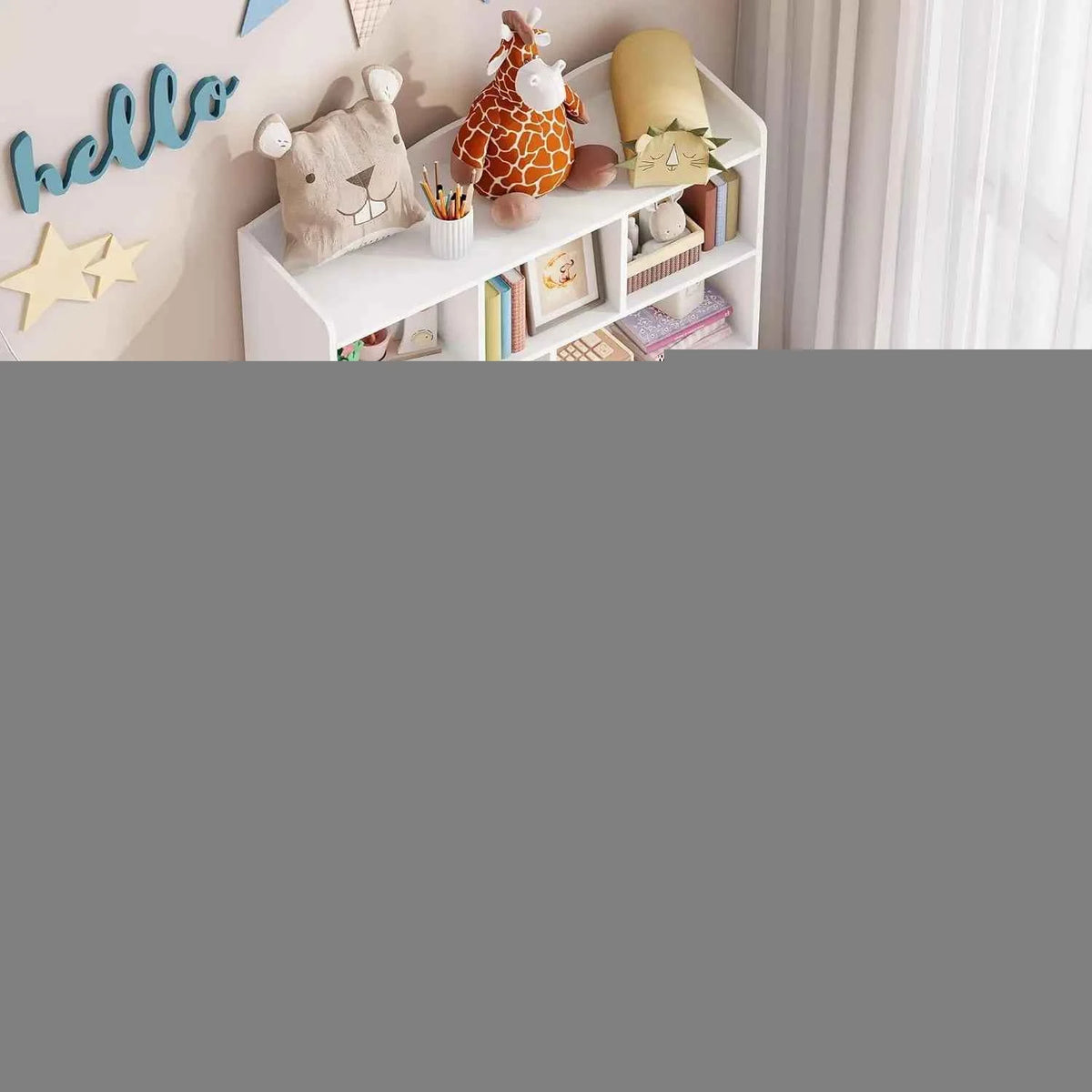Toy Storage Organizer With 2 Rolling Drawers, Kids Bookshelf With 5 Open Cubbies, Storage Cabinet For Playroom, Bedroom And Nursery