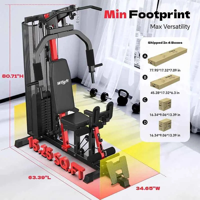 Pooboo Home Gym Workout Equipment with 148 LB Weight Stack, Full Body Workout Machine for LAT Pulldown, Chest Press, Leg Extension & Strength Training, Multi Function Fitness Equipment