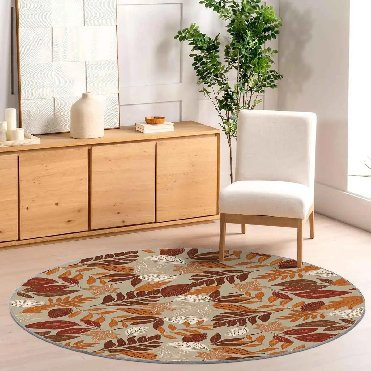Artoid Mode Maple Leaves Fall Round Rug, Autumn, Thanksgiving Home Decor.  Non Slip, Washable Area Rug. Indoor, 4 Feet Diameter