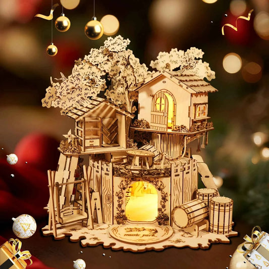 Romantic 3D Wooden Treehouse Puzzle with LED Lights. Valentine's Gift for Couples, Fun DIY Activity & Home Decor Kit.