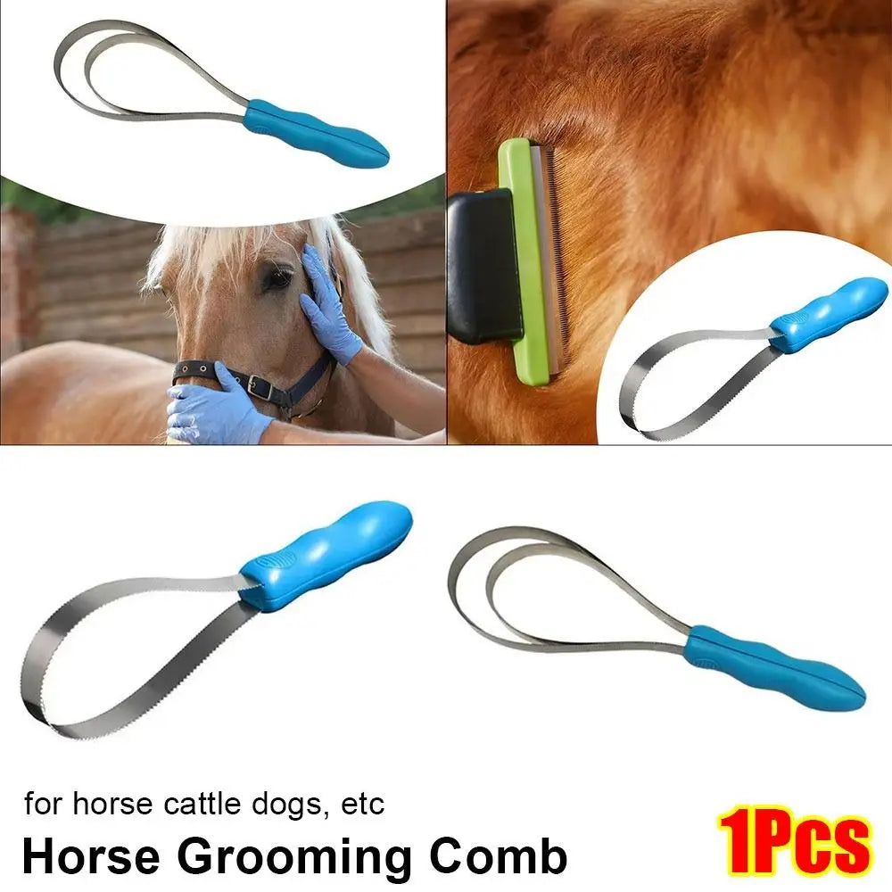 1Pcs Durable Nonslip Horse Grooming Comb, Double Sided Metal Equestrian Brush Scraper Hair Comb for all Animals such as Cattle, All Dog Types