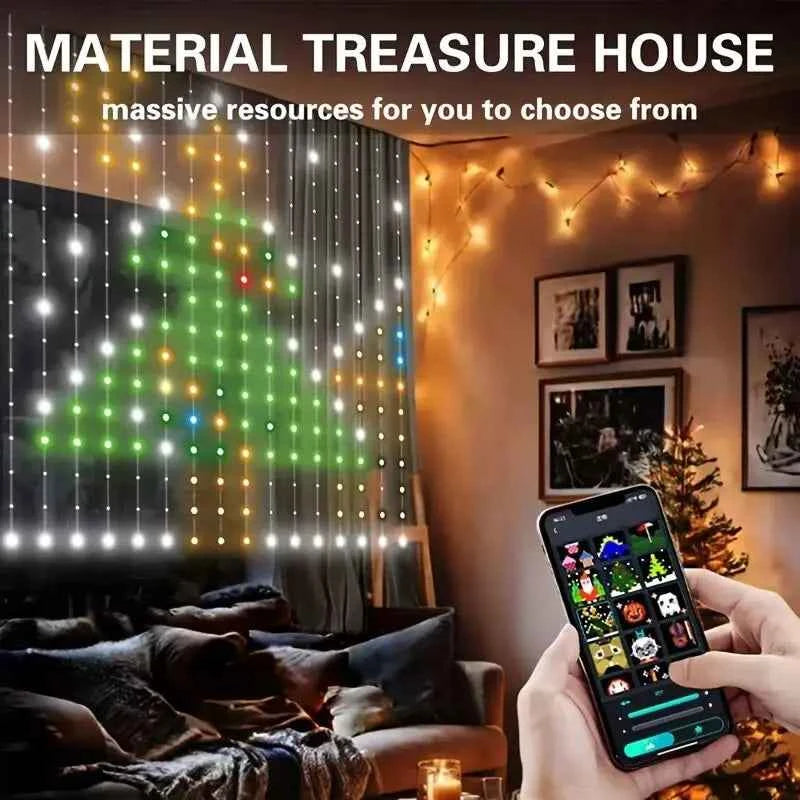 RGB Smart LED Curtain Fairy Lights, APP DIY Programmable Music Sync Dynamic Lighting, Indoor & Outdoor Background Decor for Christmas & Party