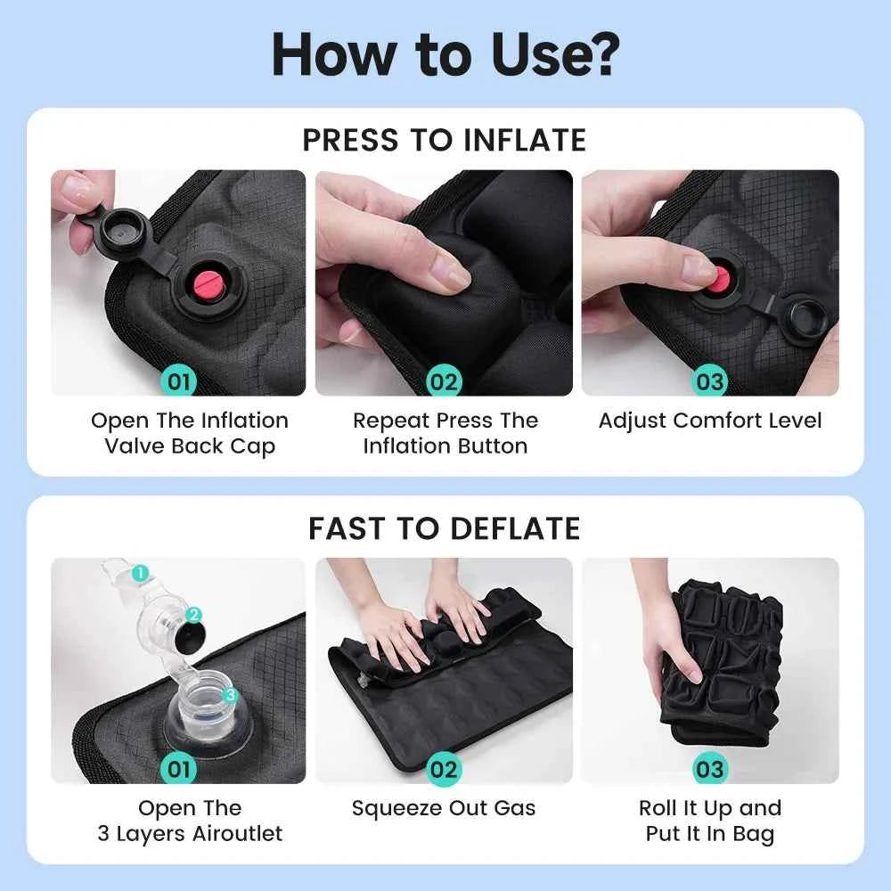 Adjustable Press-to-Inflate Seat Cushion | Pressure Relief for Office, Car & Airplane, Fabric Breathable & Anti-Slip,