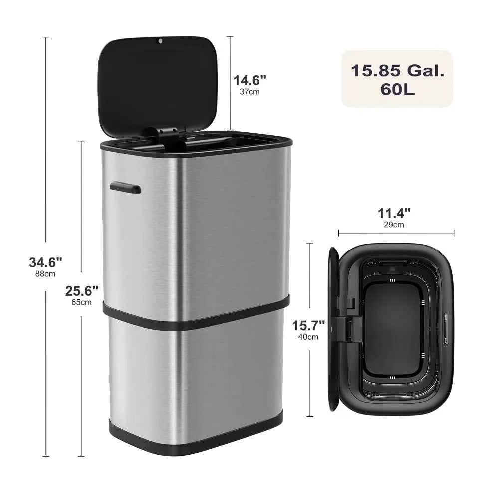 Stainless Steel Touchless Trash Can, Motion Sensor Lid For Kitchen,60L&16Gal, Custom