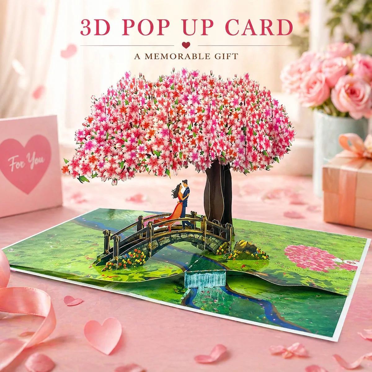 3D Pop Up Flower Greeting Cards or Wedding Card or Anniversary, Thanksgiving, Valentines Day, Birthday, Gift, Thank You Cards, or Handmade Cards