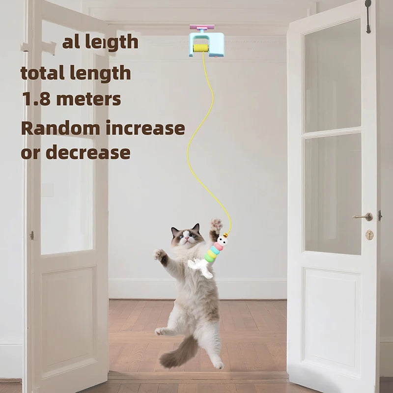 BOOTEELY Interactive Hanging Cat Retractable String, Rechargeable Toys for Indoor Kittens and Bored Adult with 3 Flying Feathers