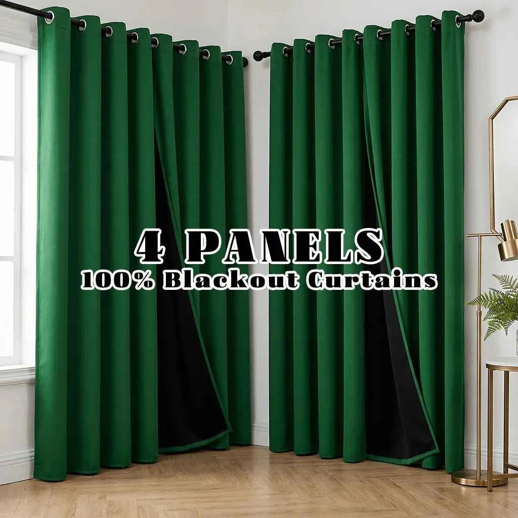 4 Panels 100% Blackout Curtains, Heat Insulation, Noise Reduction. Privacy Protection. Room Darkening Decor. Thermal Grommet, Light Blocking, Washable.