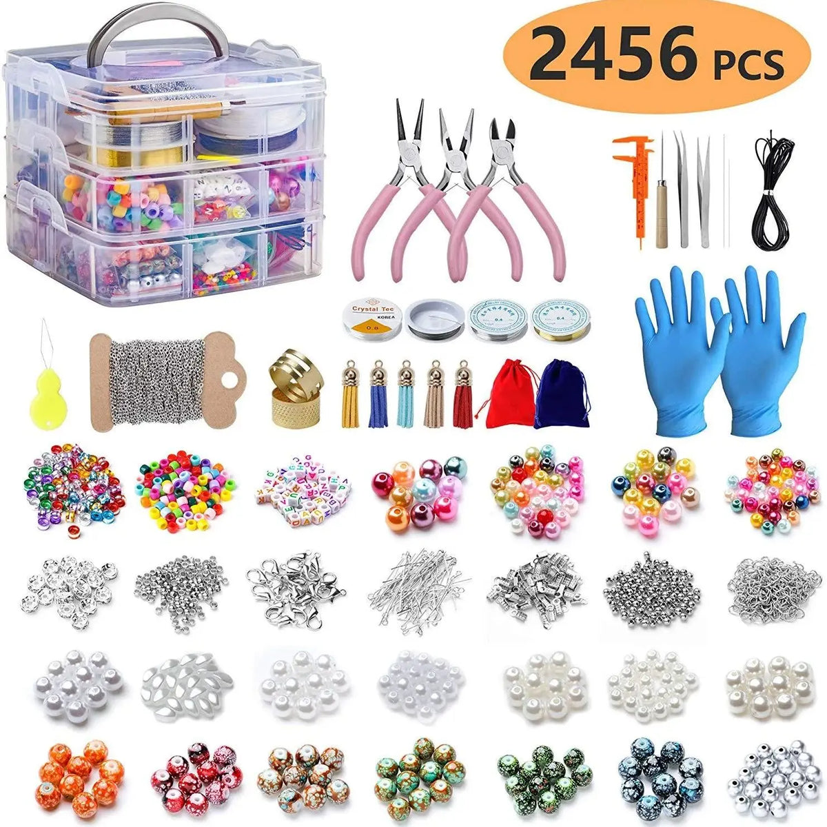 2456-Piece Deluxe DIY Bead Jewelry Making Kit - Includes Beads, Findings, and Accessories for Creating Unique Bracelets, Necklaces
