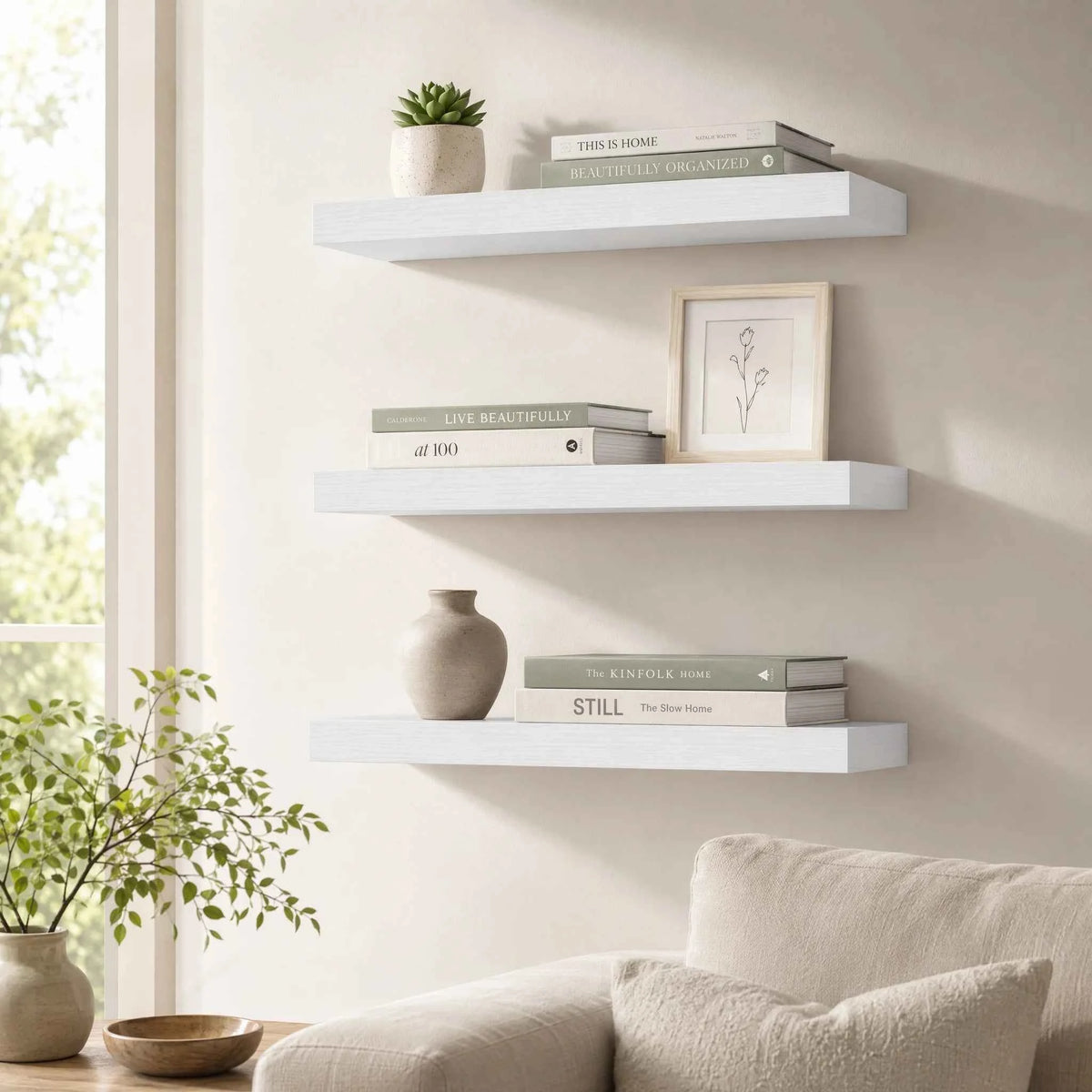 Set of 3, Floating Wall Shelves For Decor,  Mounted on the wall with  Invisible Brackets