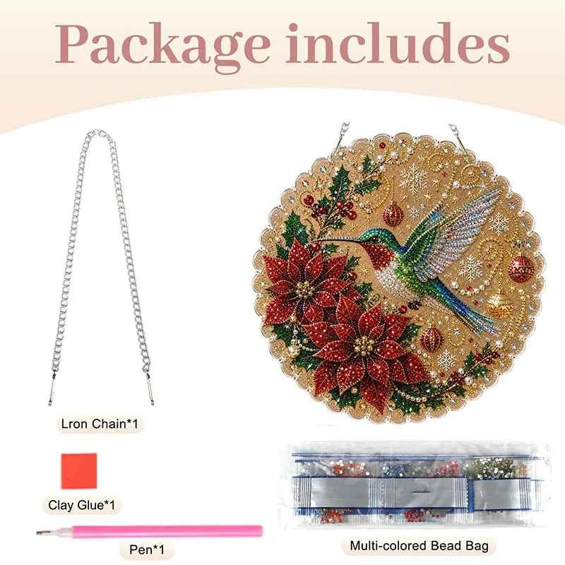 New Christmas Pearl Diamond Kit. DIY. Dog, Cat, Hummingbird, & More Patterns. Acrylic Circular Board With Lace Edges Wall Decorate Gifts