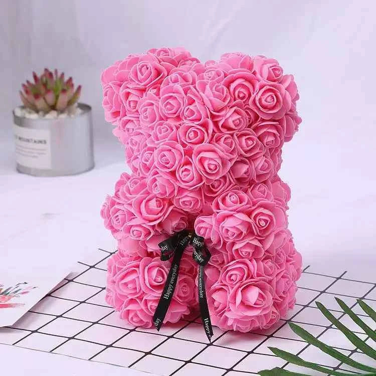 25cm Artificial Teddy Rose Flower Bear with Box. Romantic Valentines Day Gift, Girlfriend,  Anniversary, Wedding Party, Supplies